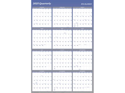 2025 AT-A-GLANCE 48 x 32 Yearly Wet-Erase Wall Calendar, Reversible, White/Blue (A1152-25)