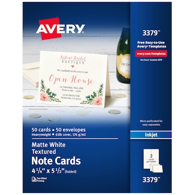 Avery Textured Genral Use Note Cards, White, 50/Pack (03379)