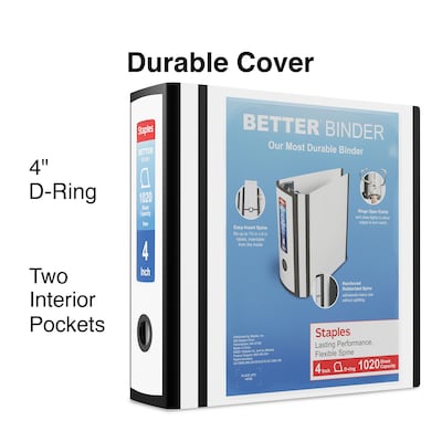 Staples® Better 4 3 Ring View Binder with D-Rings, White (27923)