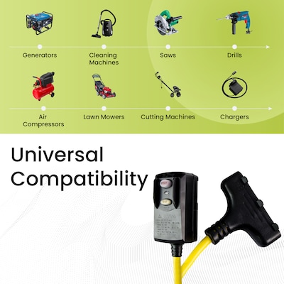 GoGreen Power 12/3 2' Portable Tri-Tap GFCI, Yellow (GG-12402)