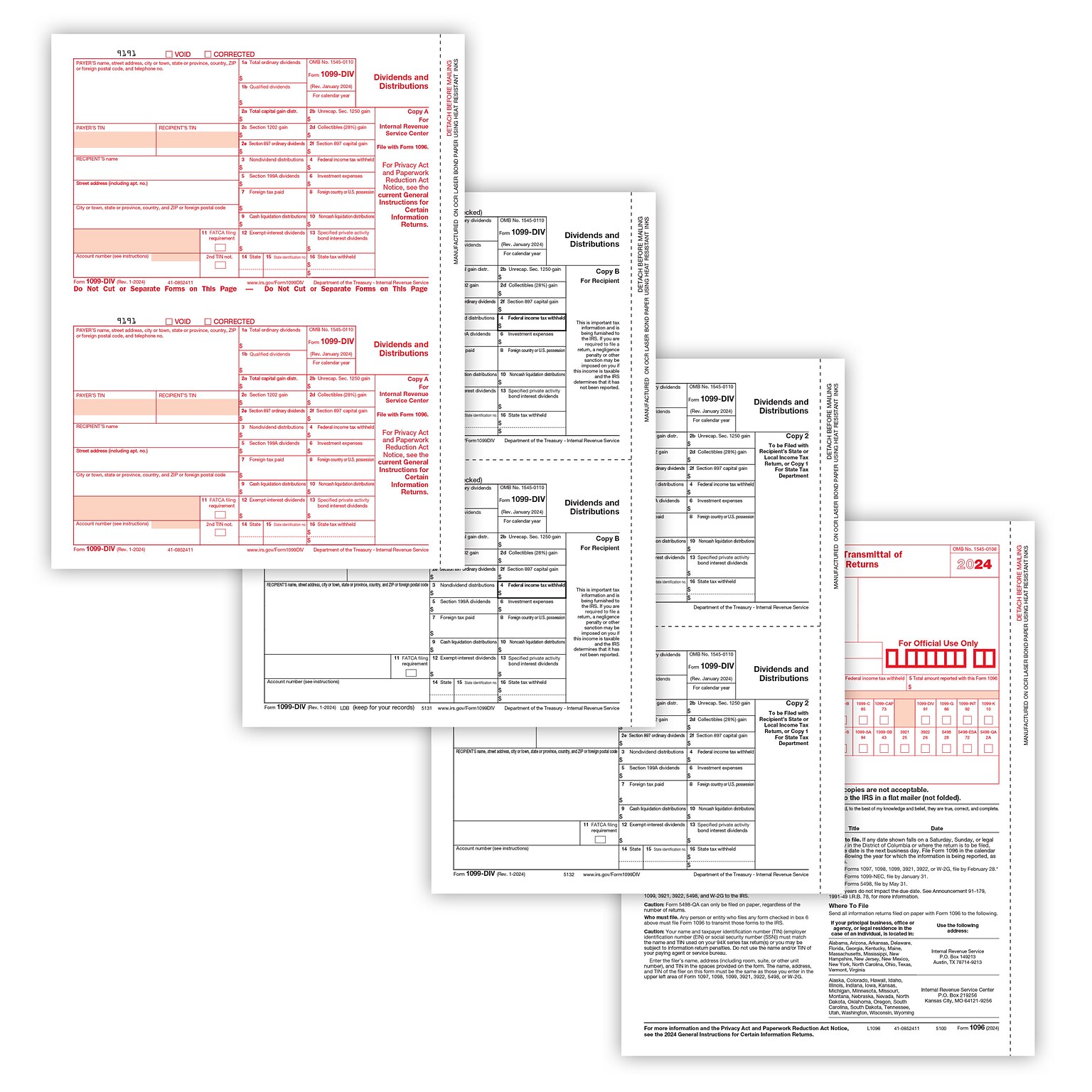 ComplyRight 2024 1099-DIV Tax Form Envelopes, 4-Part, 2-Up, Copies A, B, C and/or State, 10/Pack (610710)