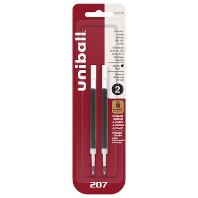 uni-ball 207 Gel-Ink Pen Refill, Medium Point, 0.7mm, Black Ink, 2/Pack (70207PP)