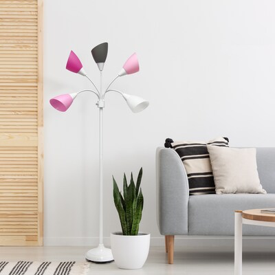 Simple Designs 67" Contemporary Multi Head Medusa 5-Light Adjustable White Floor Lamp w/ Multicolored Shades (LF2006-WPG)