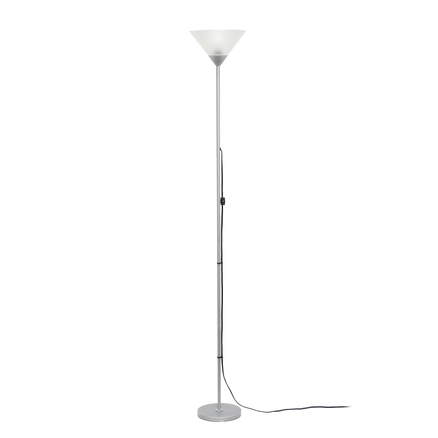 Creekwood Home Essentix 70 Tall Torchiere Essential Floor Lamp with White Plastic Shade, Silver (CWF-3004-SL)