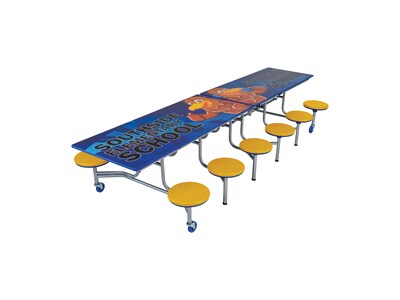 AmTab Rectangular Mobile Cafeteria Table w/ 12 Stools, 30" x 121", Assorted Colors (MST1012)