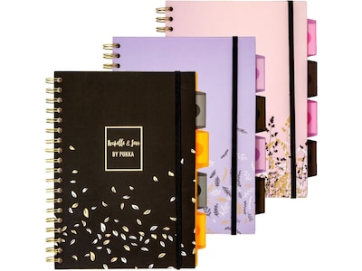 Pukka Pad Rochelle & Jess 5-Subject Notebooks, 6.9" x 9.8", Ruled, 100 Sheets, Assorted Colors, 3/Pack (9447-ROC)