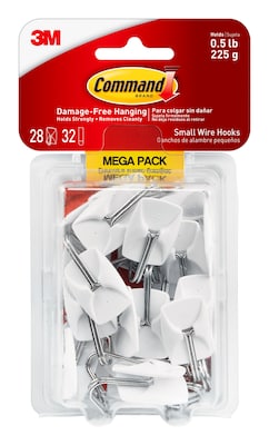 Command Small Wire Toggle Hooks, 0.5 lb., White, 28/Pack (17067-MPESBU)