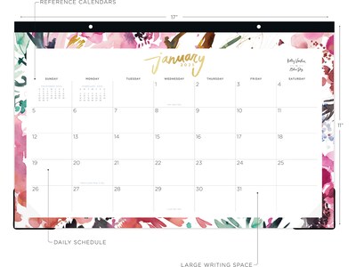 2025 Blue Sky Kelly Ventura Magenta Blooms 17 x 11 Monthly Desk Pad Calendar (149057-25)