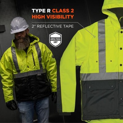 GloWear 8275 Heavy-Duty High-Visibility Workwear Jacket, 2XL, Lime/Black (23976)