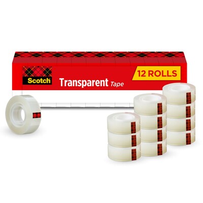 Scotch Transparent Clear Tape Refill, 0.75 x 27.77 yds., 1 Core, Clear, 12 Rolls/Pack (600K12)