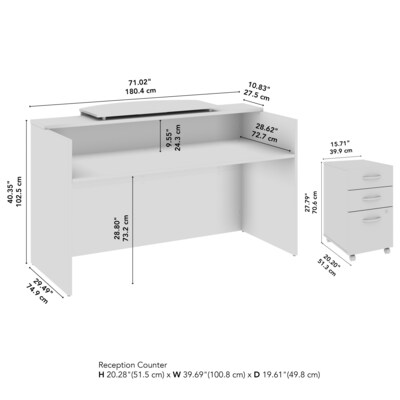 Bush Business Furniture Arrive 72"W Reception Desk with Counter and Mobile File Cabinet, Storm Gray (ARV008SG)