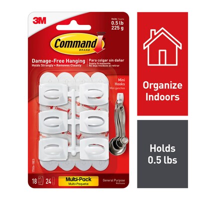 Command Mini Hooks, 0.5 lb., White, 18/Pack (17006-18ES)