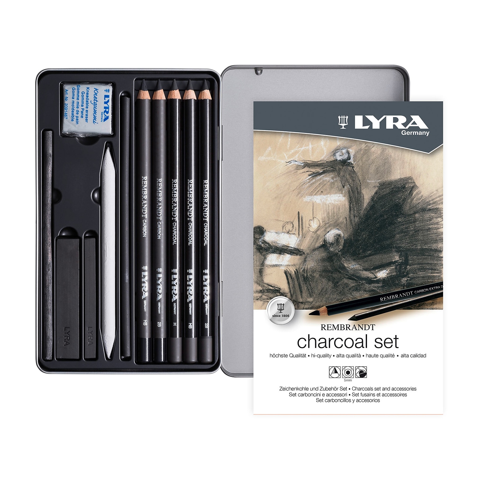 Lyra Rembrandt Charcoal Sketching Set Tin, Assorted Colors, 12/Set (LYXL2051112)