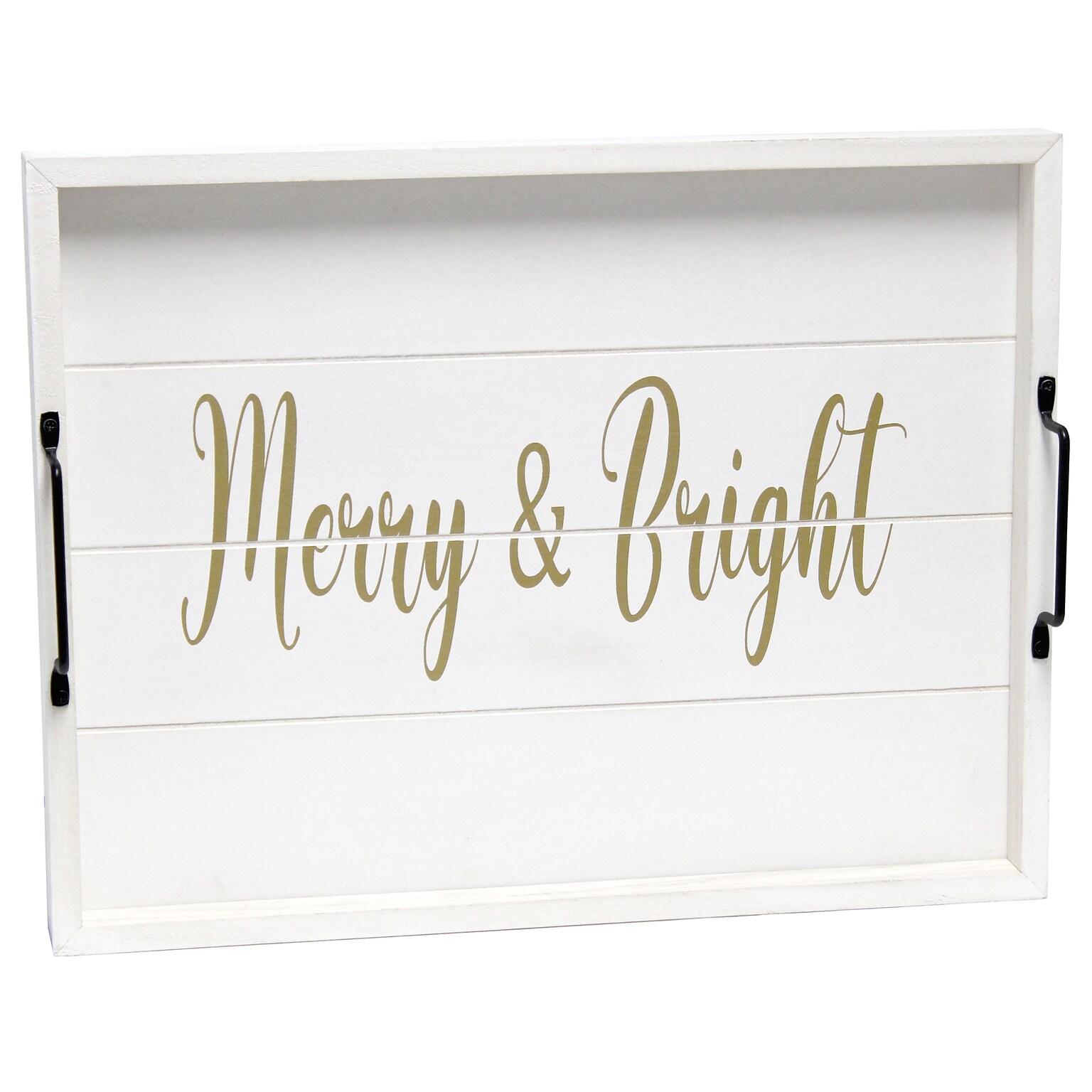 Elegant Designs Merry & Bright Decorative Wood Serving Tray w/ Handles, 15.50 x 12, White Wash (HG2000-WMB)