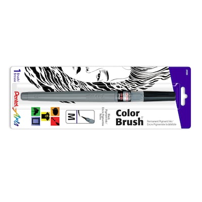 Pentel Arts Color Brush with Pigment Ink, Medium Tip, Black, 3/Pack (PTAFP5MBPA-3)