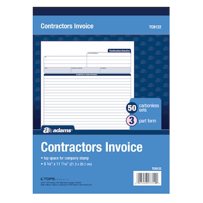 Adams Contractors Invoice Book , 3 Part, 50 Sets/Book(TC8122)
