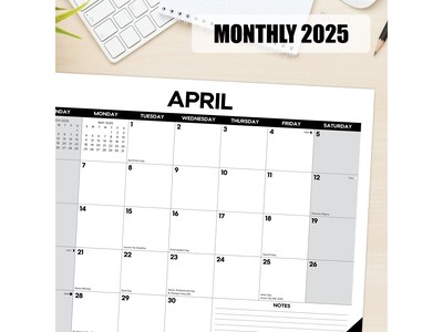 2025 Willow Creek Basic 22 x 17 Monthly Desk Pad Calendar, White/Gray (47873)