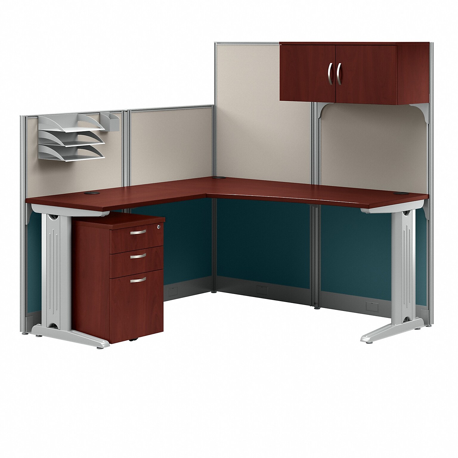 Bush Business Furniture Office in an Hour 63H x 65W L-Shaped Cubicle Workstation, Hansen Cherry (WC36494-03STGK)