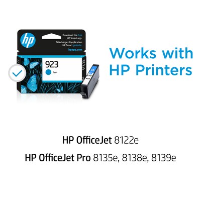 HP 923 Cyan Standard Yield Ink Cartridge (4K0T0LN), print up to 400 pages