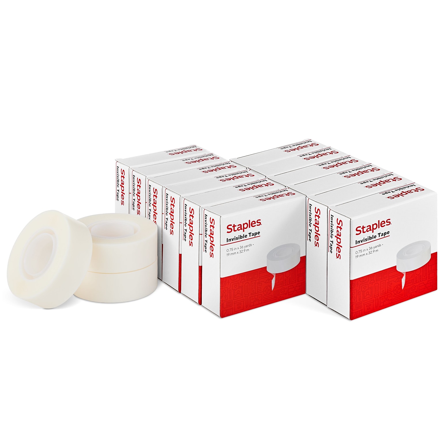 Staples® Invisible Clear Tape, 0.75 x 36 yds., 1 Core, Transparent, 12 Rolls/Pack (52477-P12)