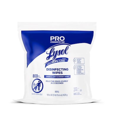 Lysol Pro Disinfecting Wipes, Lemon & Lime Blossom Scent, 800 Wipes/Refill Bag, 2 Bags/Carton (19200