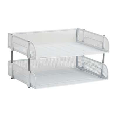 Mind Reader 2-Tier Stackable Paper Desk Tray, File Storage, Metal, White, 2/Pack (ESTACK2-WHT)