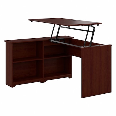 Bush Furniture Cabot 52"W 3 Position Sit to Stand Corner Bookshelf Desk, Harvest Cherry (WC31416)