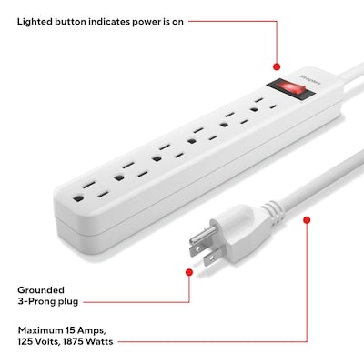 Quill Brand® 3' and 6-Outlet Power Strip, White (ST22147-CC)