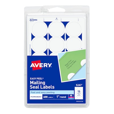 Avery Printable Laser/Inkjet Mailing Seals, 1 Diameter, White, 600 Labels Per Pack (13928/5247)