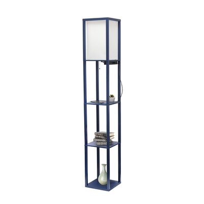 Creekwood Home Classix 62.5" Multifunctional 3-Tier Storage and Display Floor Lamp, Feit LED Bulb, Navy Blue (CWF-3009-NV-LB)