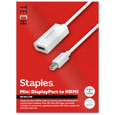 Staples TECH Mini DisplayPort to HDMI Audio/Video Adapter, Female to Male, White (ST62353)