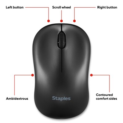 Staples TECH Wireless Ambidextrous Optical USB Mouse, Black (ST62601)