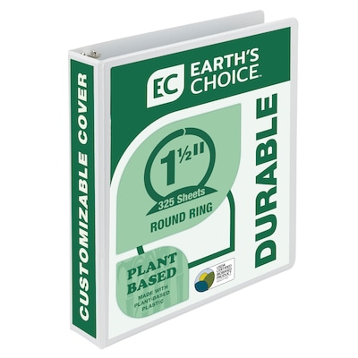 Samsill Earths Choice Plant-Based Durable  1.5 View Binder, 3-Ring ,Made in USA, White (18957)