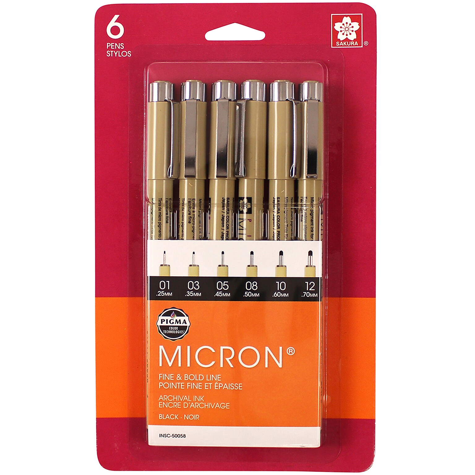 Sakura Pigma Micron Pens, Black, 6/Set (SAK50058)