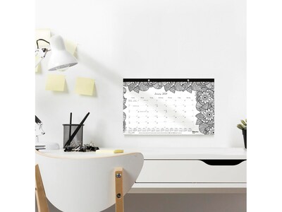 2024 Blueline DoodlePlan Botanica 17.75" x 10.88" Monthly Coloring Desk Pad Calendar, White/Black (C2917001)