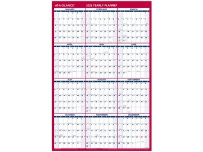 2025 AT-A-GLANCE 36" x 24" Yearly Dry Erase Wall Calendar, Reversible, White/Red (PM26-28-25)