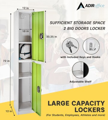 AdirOffice 72'' 2-Tier Green Storage Locker, 4/Pack (629-202-GRN-4PK)