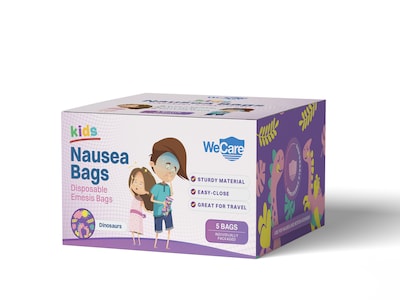 WeCare Dinosaurs Kids Disposable Emesis Bag for Nausea and Motion Sickness, Multicolor (WC-EMES-D-5