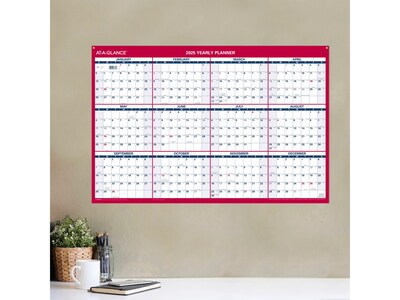 2025 AT-A-GLANCE 36" x 24" Yearly Wall Calendar, Reversible, White/Red (PM212-28-25)