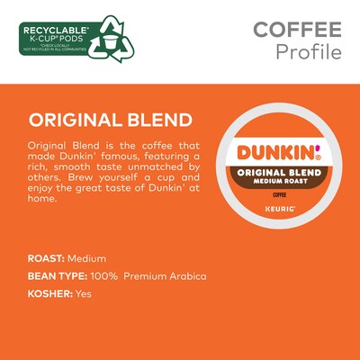 Dunkin' Original Blend Coffee Keurig® K-Cup® Pods, Medium Roast, 88/Carton (400845)