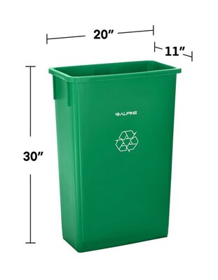 Alpine Industries Polypropylene Recycling Bin with Swing Lid and Dolly, 23-Gallon, Green (ALP477-GRN1-PKD)