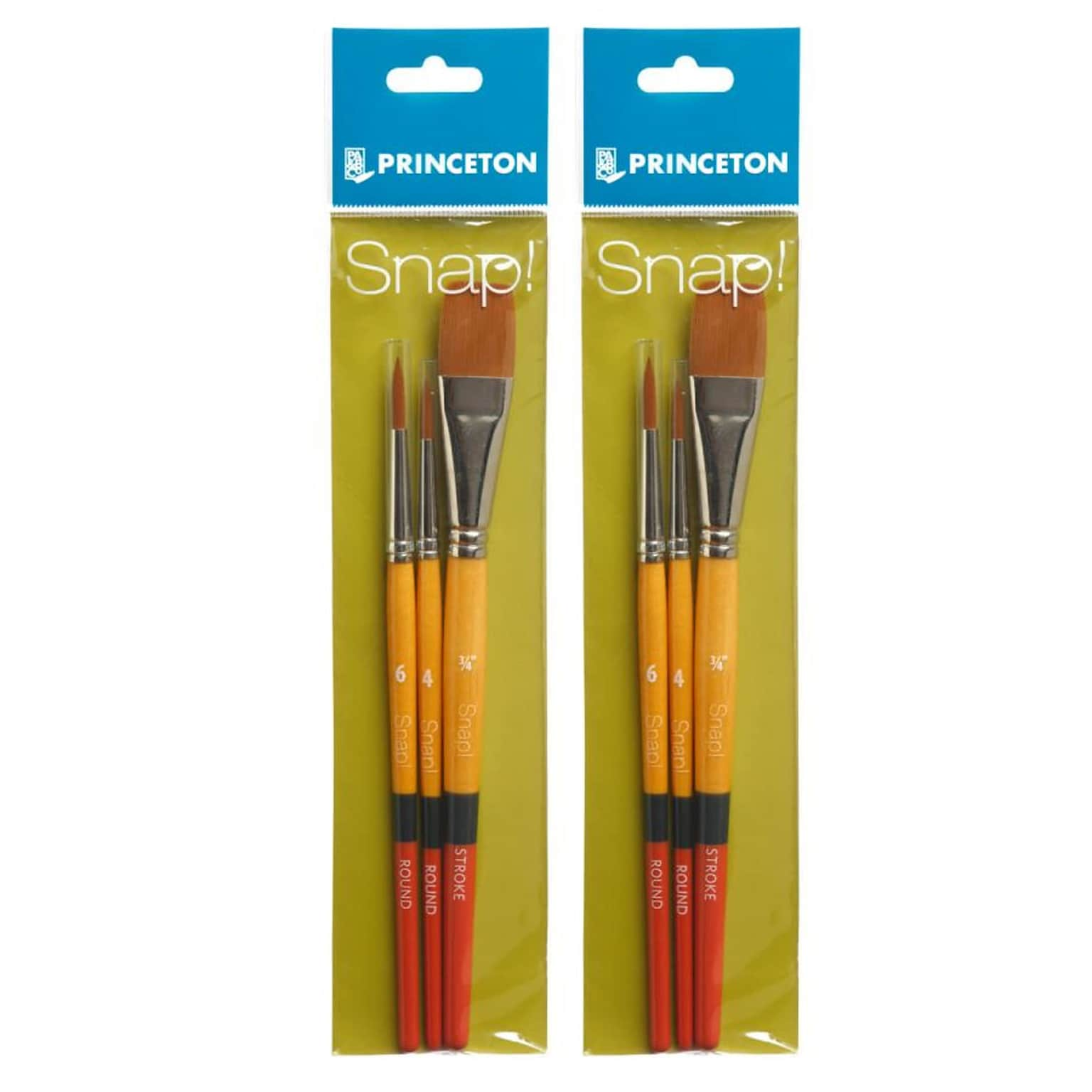 Princeton Snap! Short Handle Mixed Media Synthetic Brush Set No. 2, 3/Set, 2 Sets/Bundle (PBXP9650SET2-2)