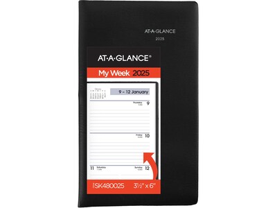 2025 AT-A-GLANCE DayMinder 3.5 x 6 Weekly Planner, Poly Cover, Black (SK48-00-25)