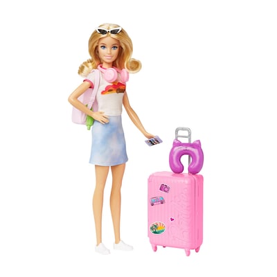 Mattel Barbie Doll and Accessories, Malibu Travel Set with Puppy, 4/Pack (HJY18)