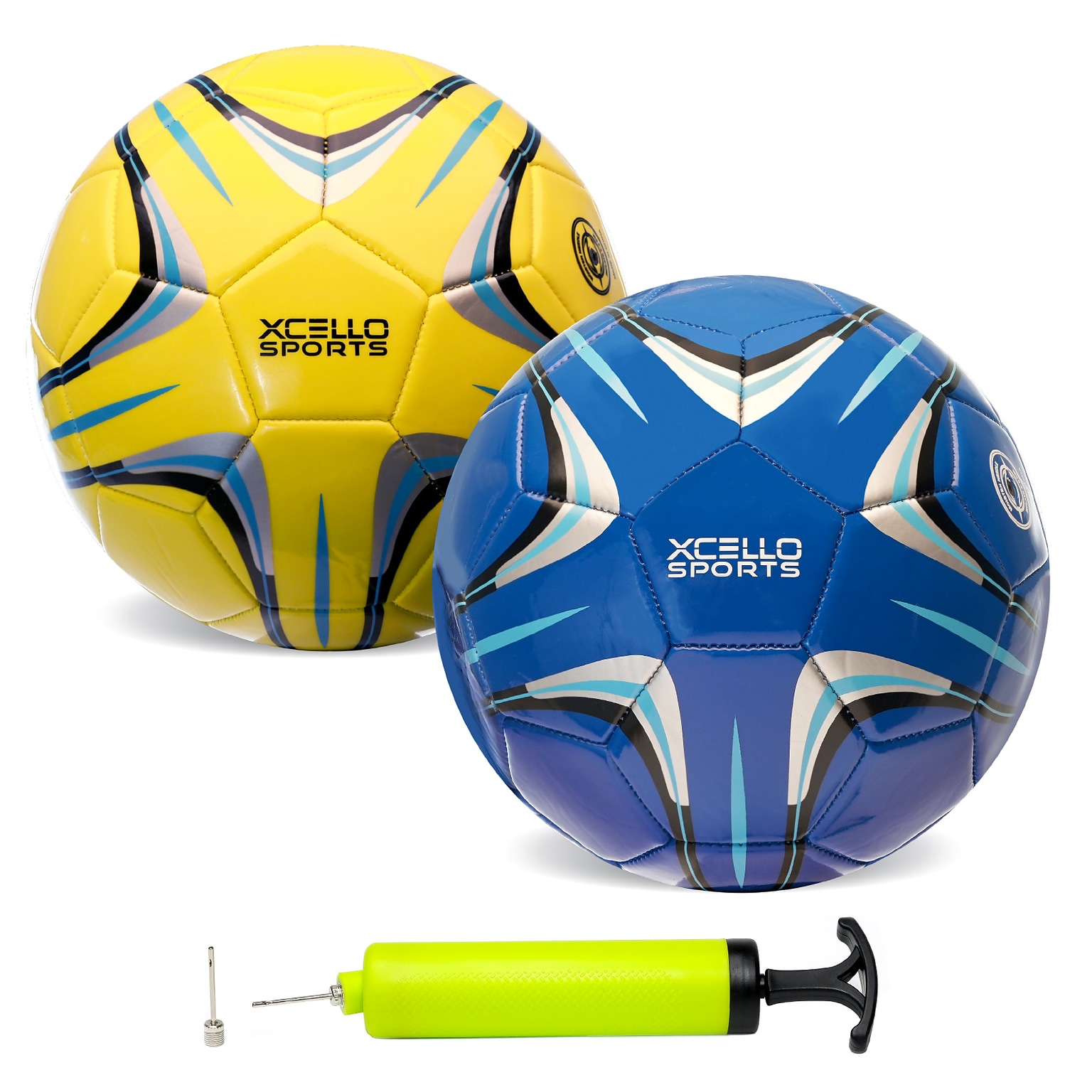 Xcello Sports Size 3 Soccer Balls with Pump, Blue/Yellow, 2/Pack (SB-S3-2-ASST-4)