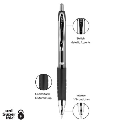 uni-ball 207 Signo RT Retractable Gel Pens, Medium Point, 0.7mm, Black Ink, 4/Pack (33960)