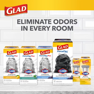 Glad Medium Drawstring Trash Bags with Clorox, 8 Gallon, Grey, Lemon Fresh Bleach Scent, 26/Box(79316)