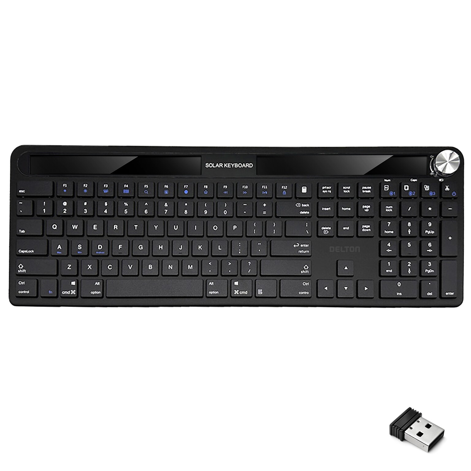 Delton KB90 Wireless Rechargeable Solar (Light) Powered Keyboard, Black (DKBSLR90)