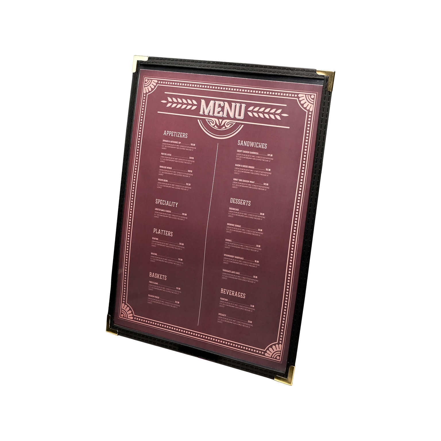 Excello Global Products Menu Holder, 8.5 x 11, Black/Gold (SPLS-MENU-2-1PK)