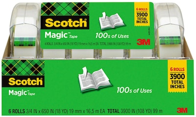 Scotch Magic Tape with Dispenser, Invisible, 3/4 in x 650 in, 6 Tape Rolls, Clear, Home Office and Back to School Supplies